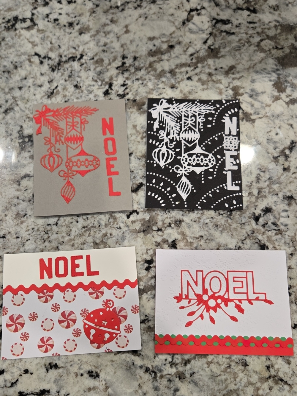 Hand Crafted Holiday Noel Greeting Card Set Of 4 - Red and White